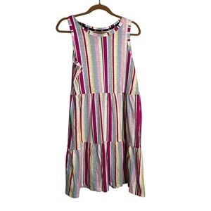 Gap Cotton Modal Striped Preppy Crewneck Sleeveless Knee Length Dress Large